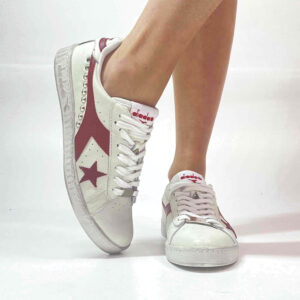 Diadora Personalizzate Game Leather Waxed Logo e Stella Bordeaux, Borchie Argentate