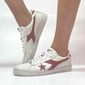 Diadora Personalizzate Game Leather Waxed Logo e Stella Bordeaux, Borchie Argentate