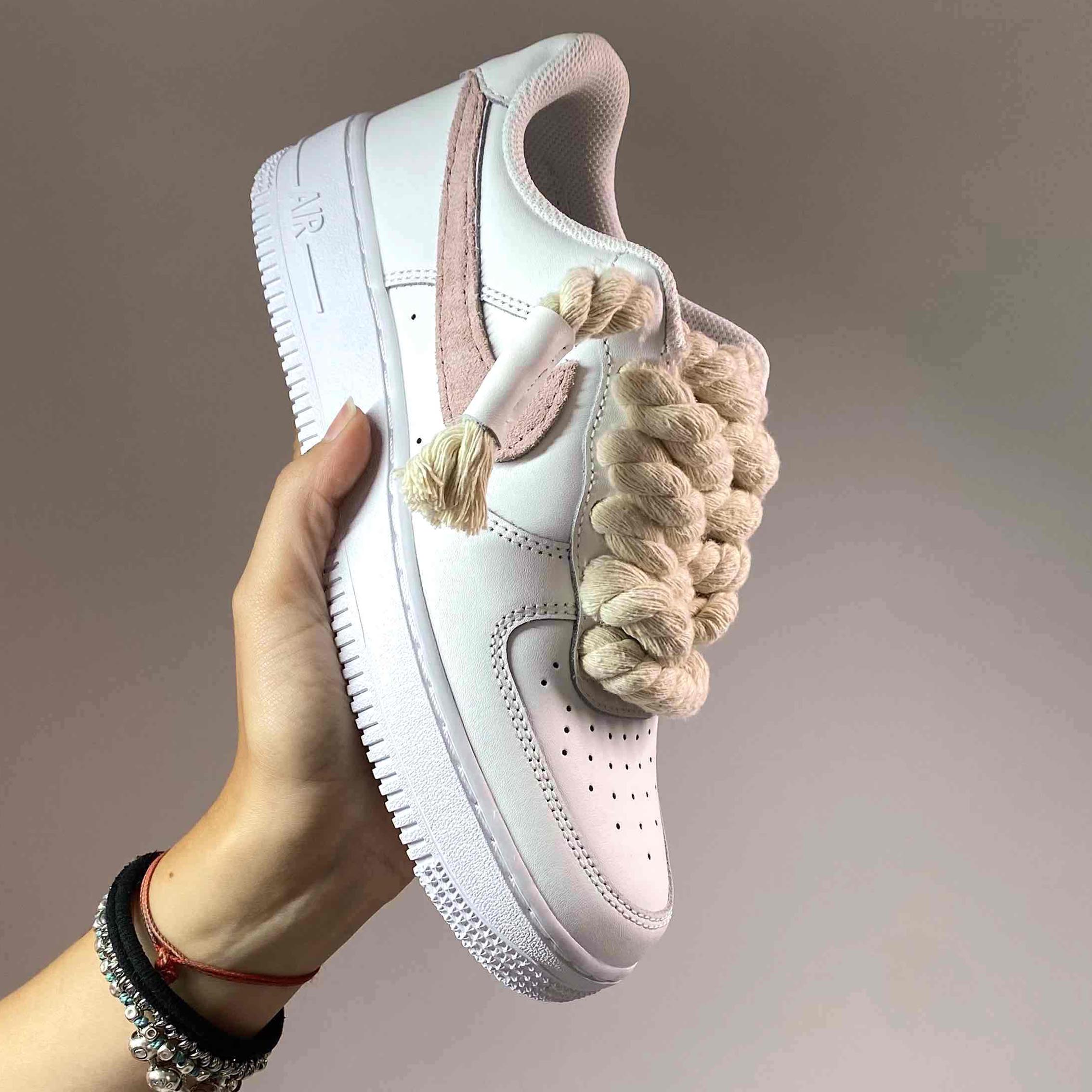 Scarpe personalizzate Nike Air Force 1 lacci di corda in cotone contorto  basso naturale tutte le taglie