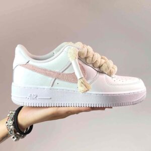 Nike Air Force 1 Custom Rope Lacci Corda e Swoosh Scamosciato Rosa