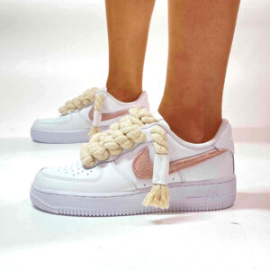 Nike Air Force 1 Custom Rope Lacci Corda e Swoosh Scamosciato Rosa