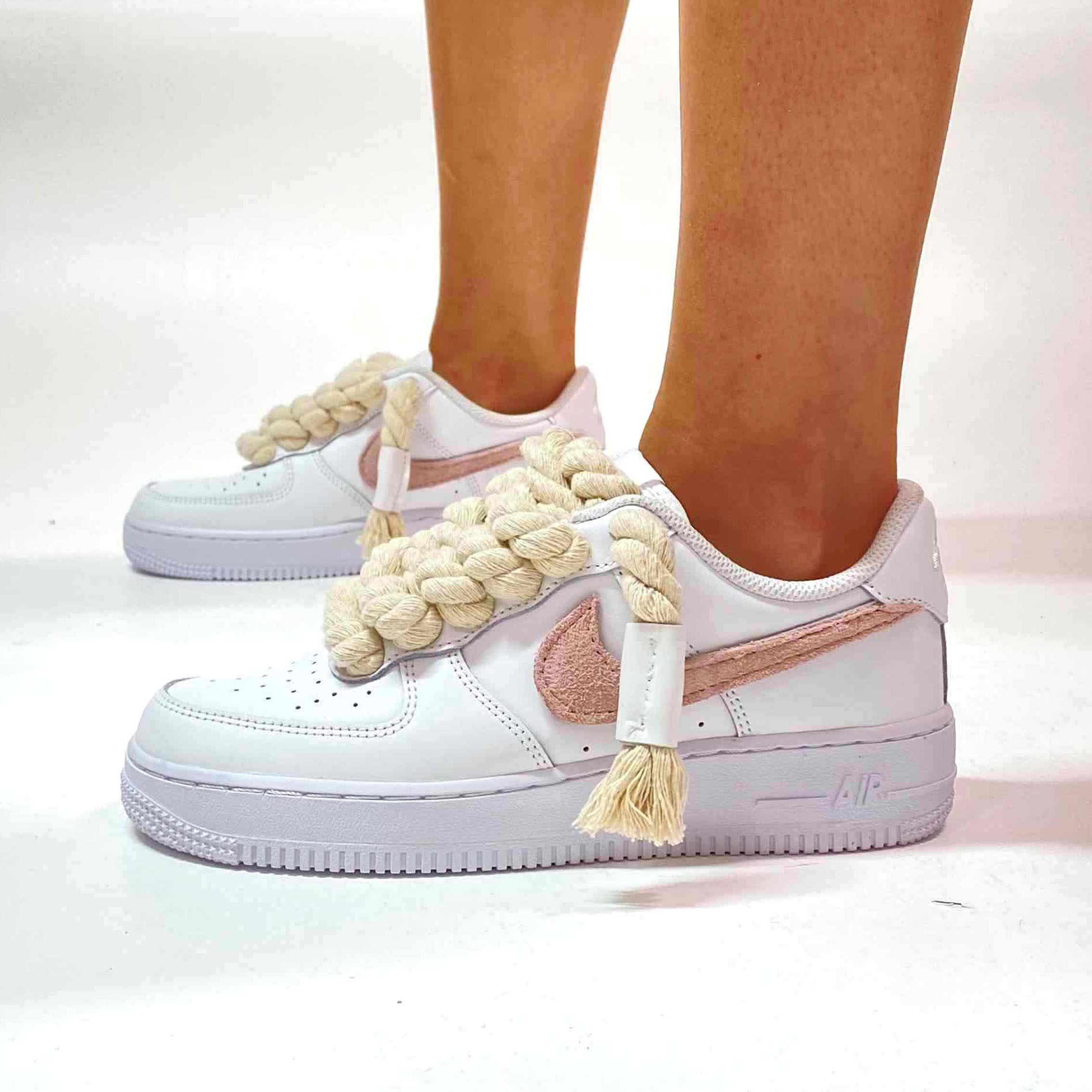 Nike Air Force 1 Custom Rope Lacci Corda e Swoosh Scamosciato Rosa