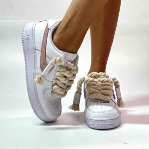 Nike Air Force 1 Custom Rope Lacci Corda e Swoosh Scamosciato Rosa