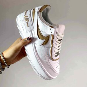 Nike Air Force 1 Shadow Custom Doppio Swoosh Beige Cucito A Mano
