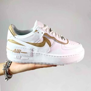 Nike Air Force 1 Shadow Custom Doppio Swoosh Beige Cucito A Mano