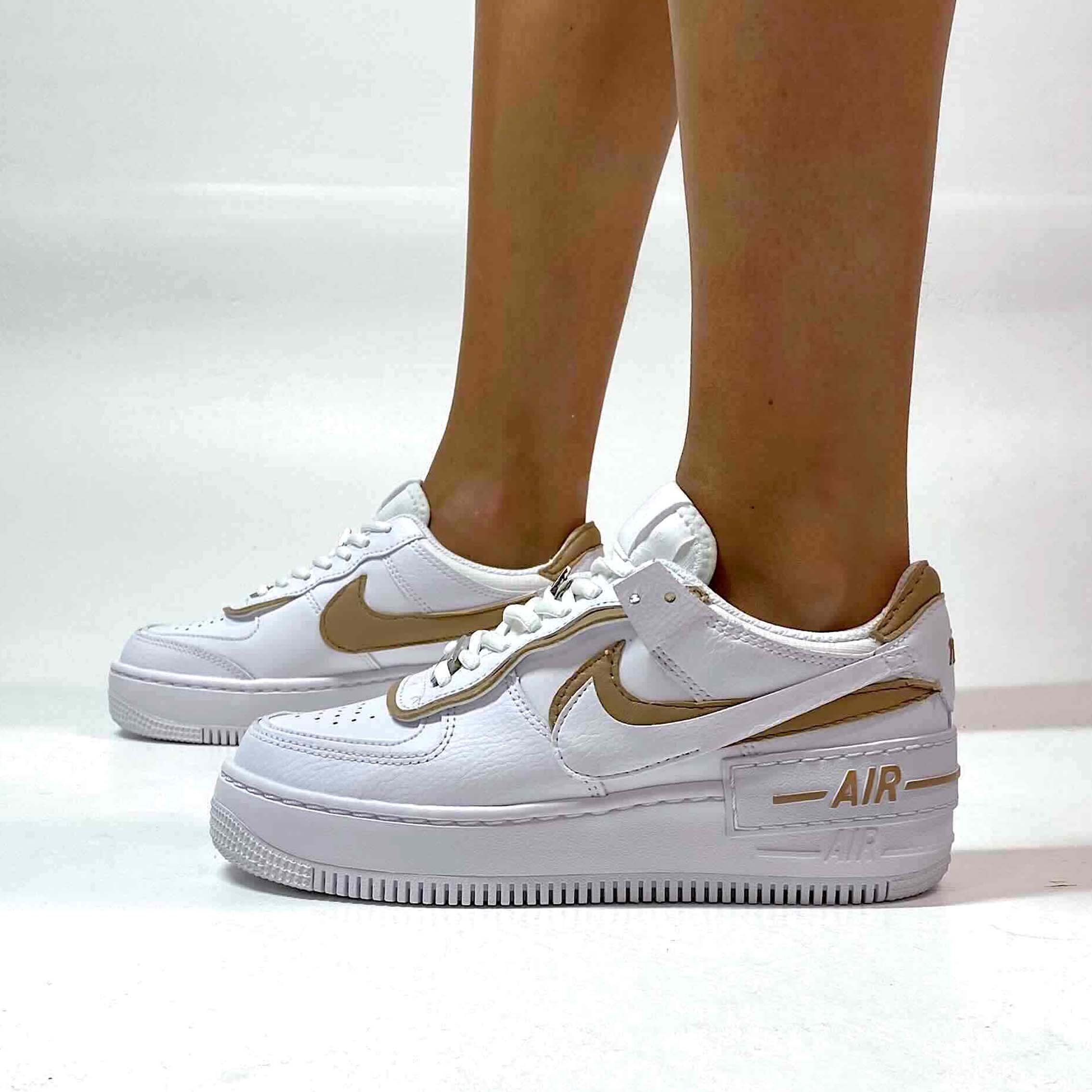 Nike Air Force 1 Shadow Custom Doppio Swoosh Beige Cucito A Mano