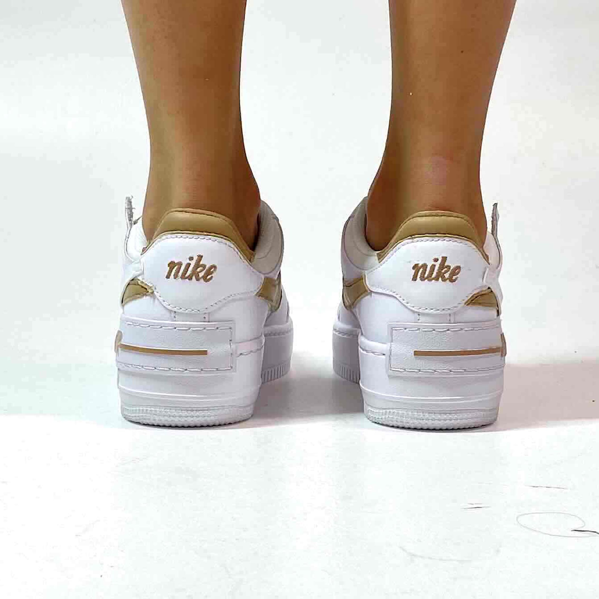 Nike Air Force 1 Shadow Custom Doppio Swoosh Beige Cucito A Mano
