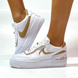Nike Air Force 1 Shadow Custom Doppio Swoosh Beige Cucito A Mano