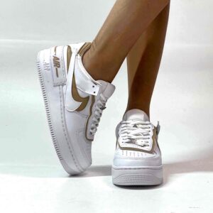Nike Air Force 1 Shadow Custom Doppio Swoosh Beige Cucito A Mano