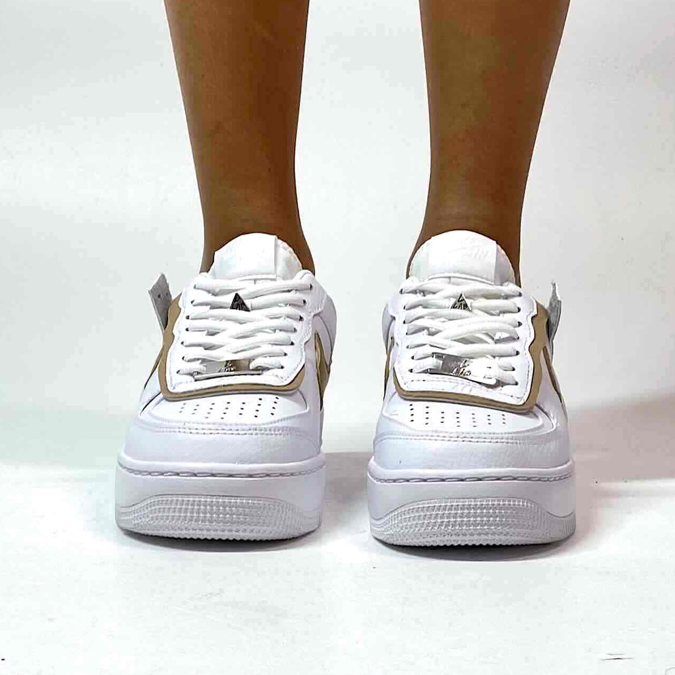 Nike Air Force 1 Shadow Custom Doppio Swoosh Beige Cucito A Mano