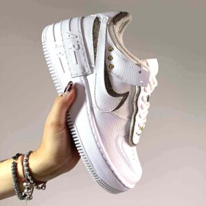 Nike Air Force 1 Shadow Custom Doppio Swoosh Glitter e Borchie Oro
