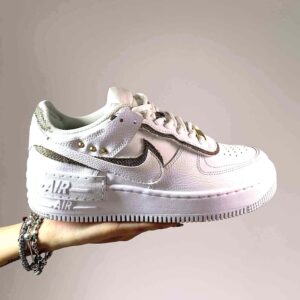 Nike Air Force 1 Shadow Custom Doppio Swoosh Glitter e Borchie Oro