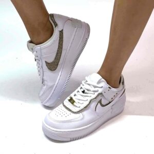 Nike Air Force 1 Shadow Custom Doppio Swoosh Glitter e Borchie Oro