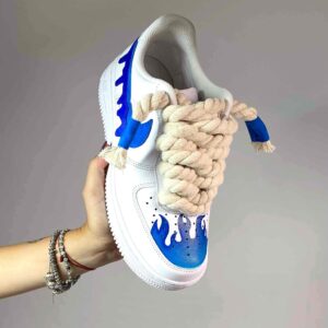 Nike Air Force One Custom Blu Fire Con Lacci di Corda