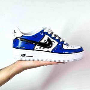 Nike Air Force One Custom Cartoon Dipinte A Mano Blu e Nero