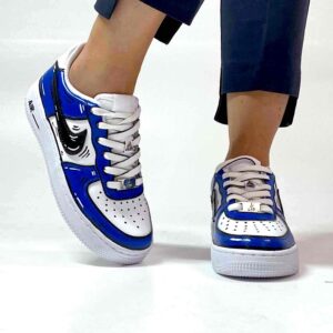 Nike Air Force One Custom Cartoon Dipinte A Mano Blu e Nero