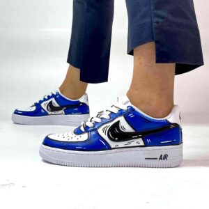 Nike Air Force One Custom Cartoon Dipinte A Mano Blu e Nero