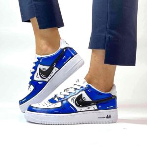 Nike Air Force One Custom Cartoon Dipinte A Mano Blu e Nero