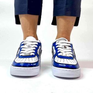 Nike Air Force One Custom Cartoon Dipinte A Mano Blu e Nero