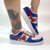 Nike Air Force One Custom Cartoon Dipinte A Mano Blu e Rosso, Swoosh Gocce Cadenti