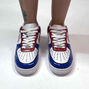 Nike Air Force One Custom Cartoon Dipinte A Mano Blu e Rosso, Swoosh Gocce Cadenti
