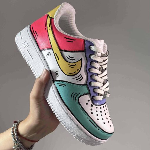 Nike Air Force One Custom Cartoon Dipinte A Mano Multicolor