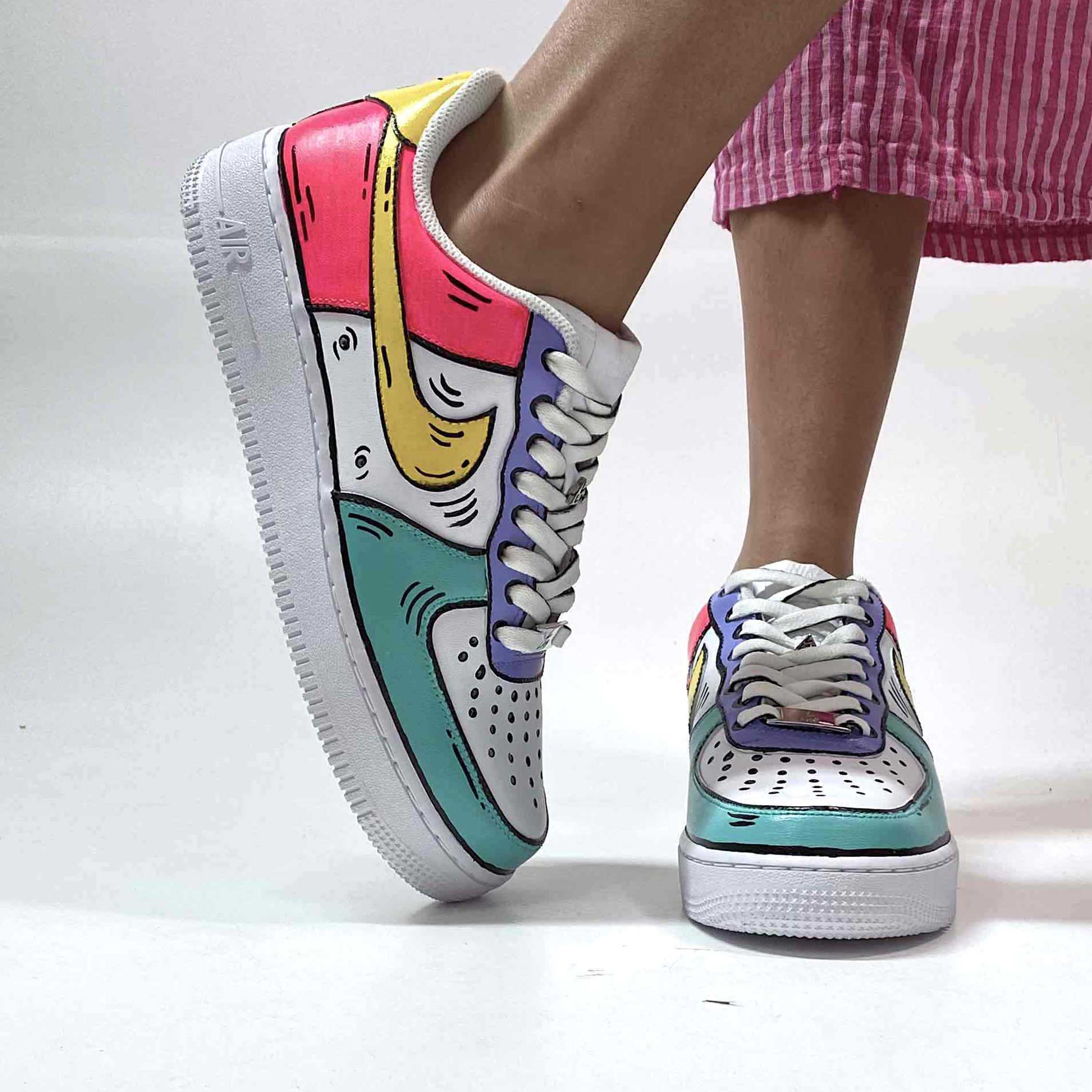 Nike Air Force One Custom Cartoon Dipinte A Mano Multicolor