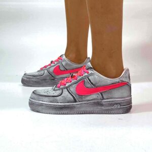 Nike Air Force One Custom Délavé Swoosh Glitter Rosa Fluo