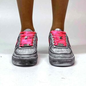 Nike Air Force One Custom Délavé Swoosh Glitter Rosa Fluo