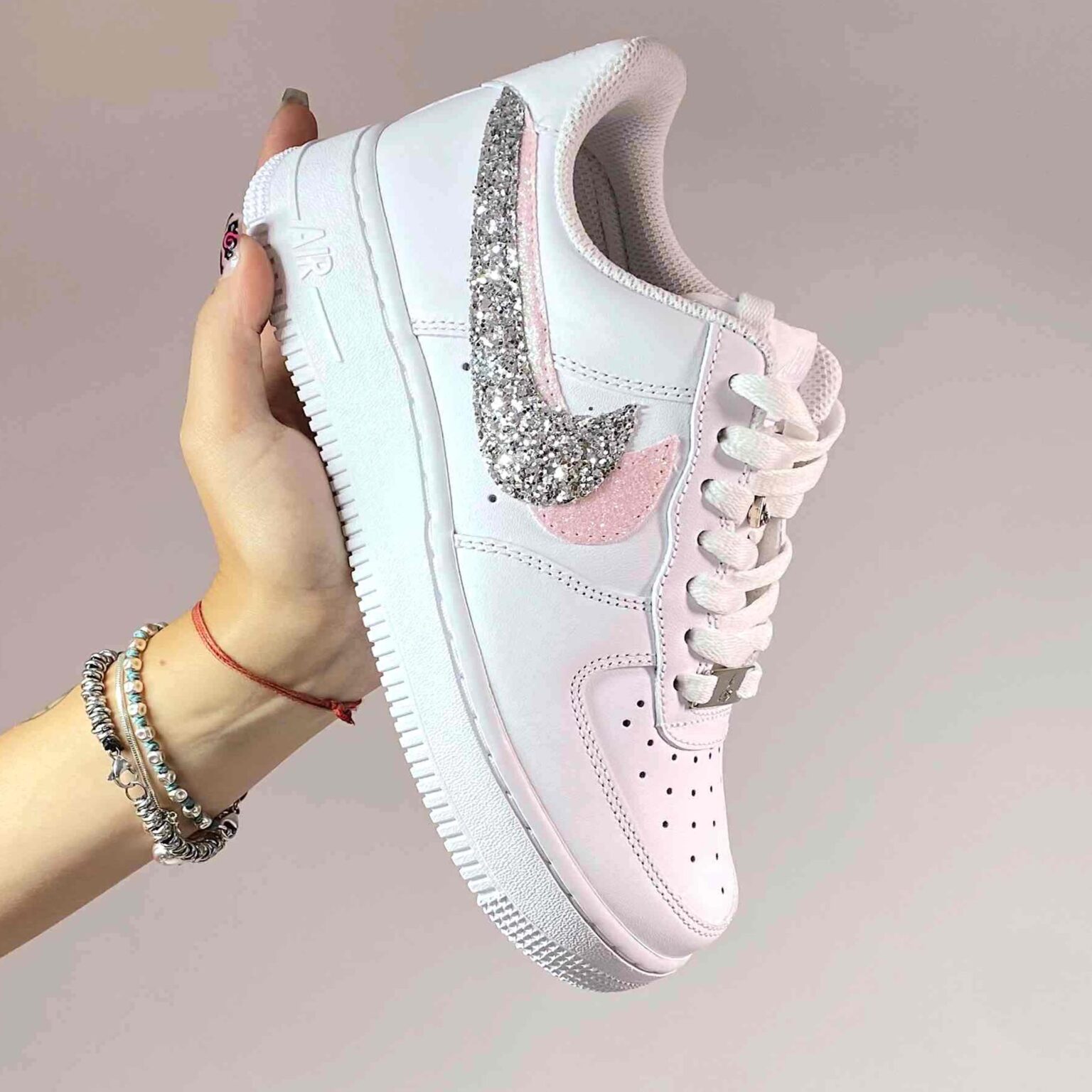 Nike Air Force One Custom Swoosh Glitter LLab Scarpe Custom