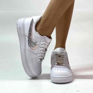 Nike Air Force One Custom Doppio Baffo Glitter Rosa e Argento VOL.2