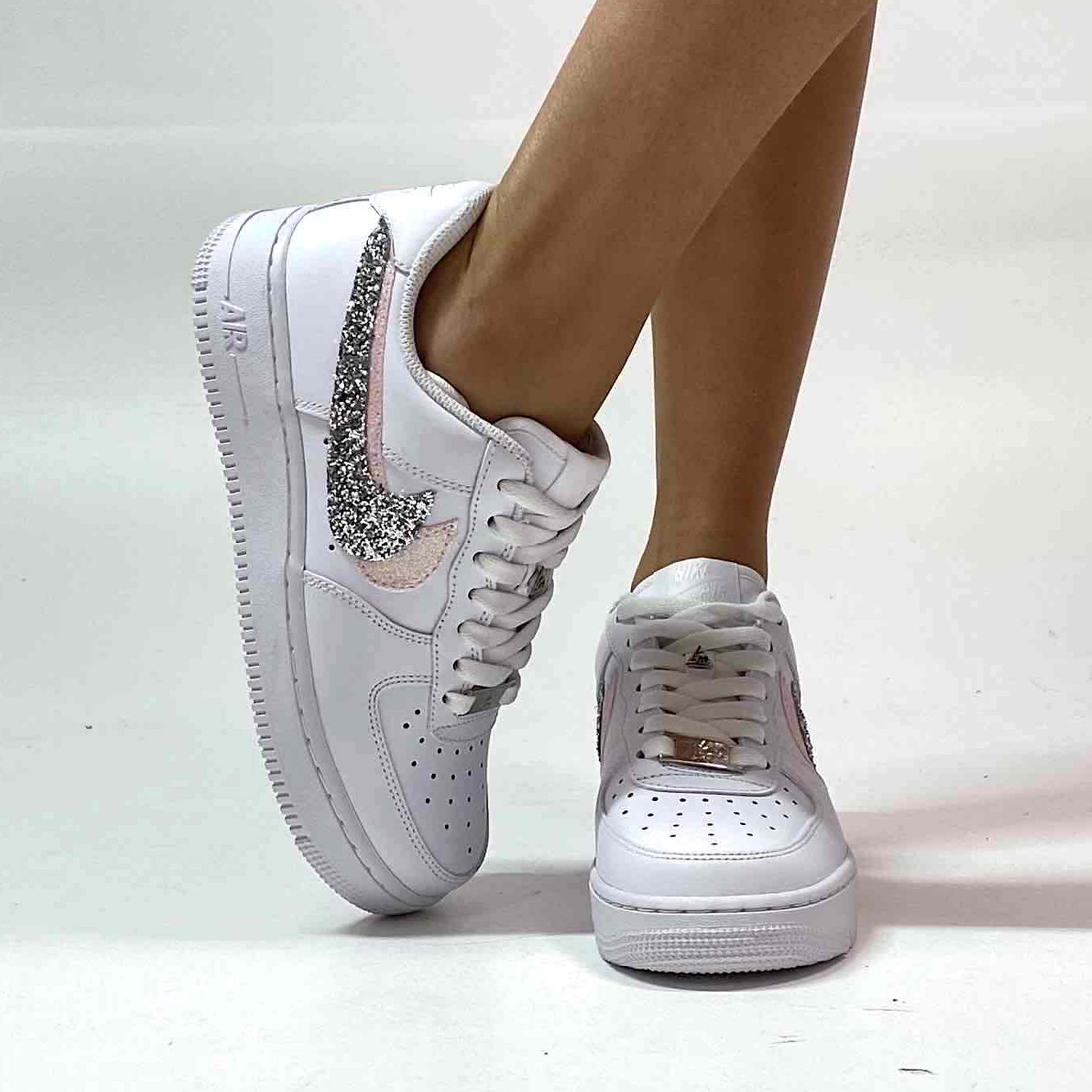 Nike Air Force One Custom Swoosh Glitter LLab Scarpe Custom