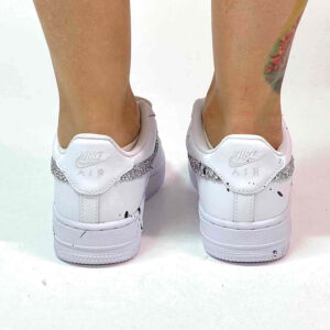 Nike Air Force One Custom Swoosh Glitter Argento e Sporcatura Nera