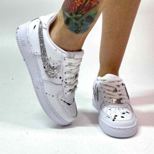Nike Air Force One Custom Swoosh Glitter Argento e Sporcatura Nera