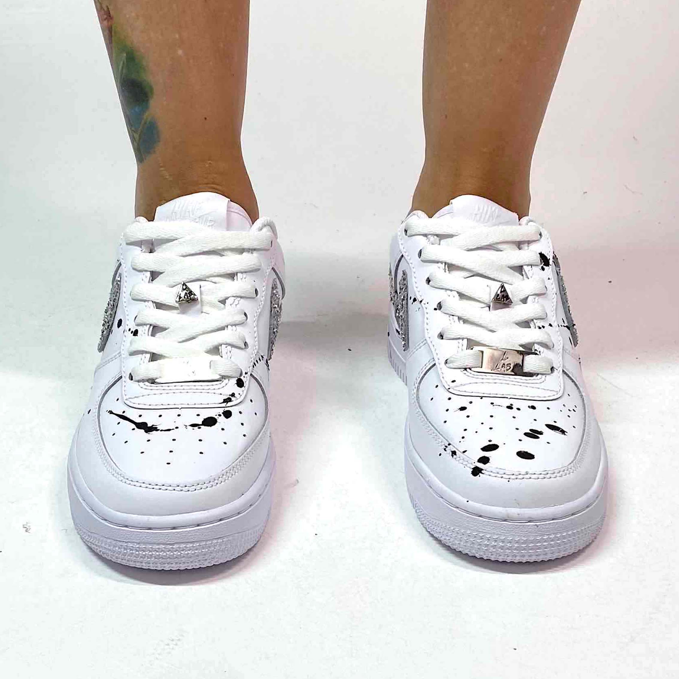Nike Air Force One Custom Swoosh Glitter Argento e Sporcatura Nera