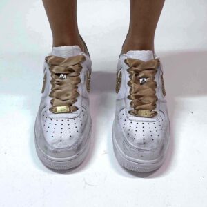 Nike Air Force One Custom Swoosh Glitter Oro, Inserti Leo e Sporcatura Vintage