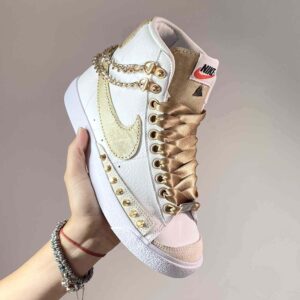 Nike Blazer Customized Swoosh Catene, Borchie Oro e Lacci Raso