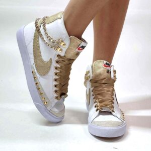 Nike Blazer Customized Swoosh Catene, Borchie Oro e Lacci Raso