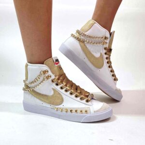 Nike Blazer Customized Swoosh Catene, Borchie Oro e Lacci Raso