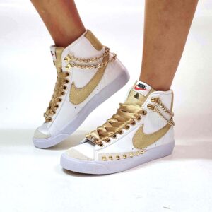 Nike Blazer Customized Swoosh Catene, Borchie Oro e Lacci Raso