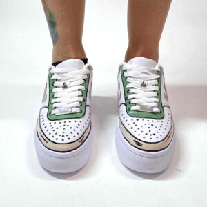 Nike Court Vision Low Platform Custom Cartoon Dipinte A Mano Beige e Verde