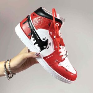 Nike Jordan 1 Custom Cartoon Swoosh Goccia Dipinta A Mano Rosso Nero