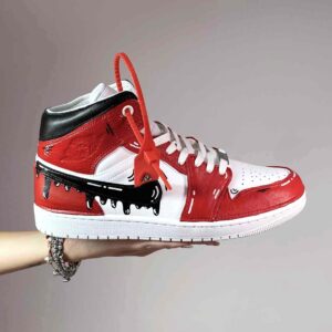 Nike Jordan 1 Custom Cartoon Swoosh Goccia Dipinta A Mano Rosso Nero