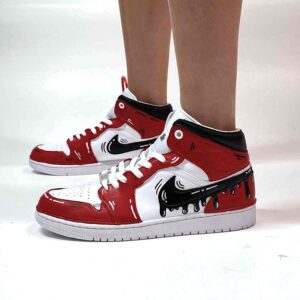 Nike Jordan 1 Custom Cartoon Swoosh Goccia Dipinta A Mano Rosso Nero
