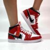 Nike Jordan 1 Custom Cartoon Swoosh Goccia Dipinta A Mano Rosso Nero