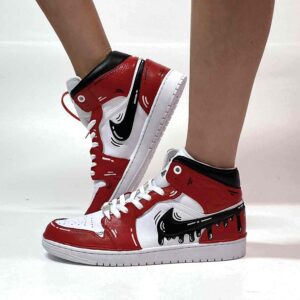 Nike Jordan 1 Custom Cartoon Swoosh Goccia Dipinta A Mano Rosso Nero