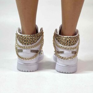 Nike Jordan 1 Custom Swoosh Glitter, Catene _ Borchie Oro, Inserti Raffia