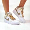 Nike Jordan 1 Custom Swoosh Glitter, Catene _ Borchie Oro, Inserti Raffia