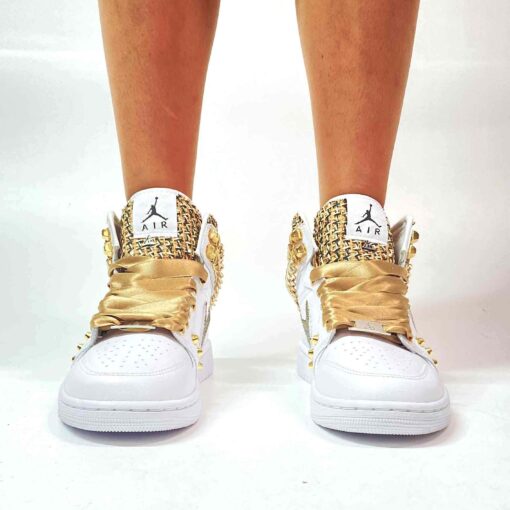 Nike Jordan 1 Custom Swoosh Glitter, Catene _ Borchie Oro, Inserti Raffia