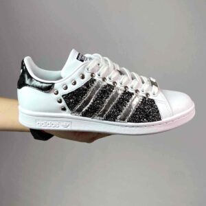 Adidas Stan Smith Personalizzate Glitter Pepe Sale Borchie e Toppino Nero Dipinto a Mano